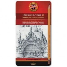 Олівєць графітний KOH-I-NOOR 1500, твердість 2Н, для креслення та художніх робіт, корпус жовтого кольору