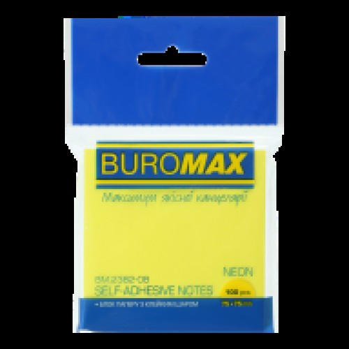 Блок для нотаток NEON 75*75мм 100арк.жовтий 2382-08 Buromax Блок для нотаток NEON 75*75мм 100арк.жовтий 2382-08 Buromax