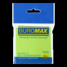 Блок для нотаток NEON 75*75мм 100арк.салатовий 2382-15 Buromax
