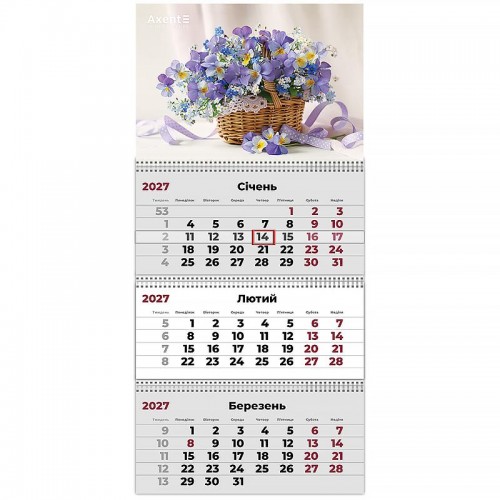 Календар настінний квартальний 2027р.3 пружини Magic Flowers 1 8803-27-25 Axent Календар настінний квартальний 2027р.3 пружини Magic Flowers 1 8803-27-25 Axent